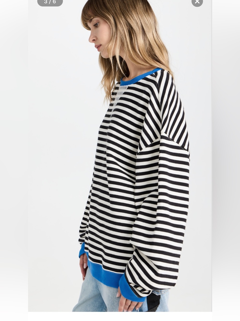 We The Free Black and White Striped Sweatshirt with Blue Trim size XS NWOT - Picture 14 of 17